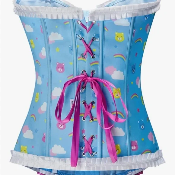Lace Up Boned Pastel Kawaii Corset with Bows - Picture 4 of 5